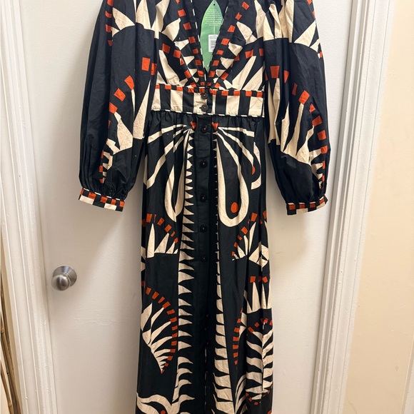FARM Rio Black & Cream Graphic Button-Front Maxi Dress with Red Accents - Picture 3 of 15